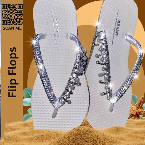 Flip Flops, Bridal Shoes, Beach Wedding Flip Flops, Rhinestones/Crystals, SZ6 - Picture 5 of 16